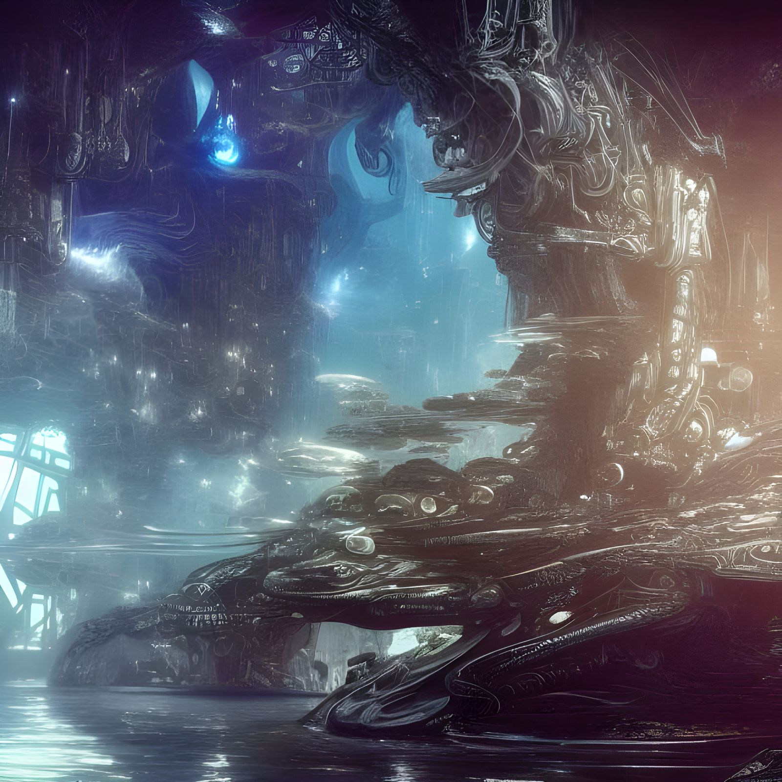 Futuristic Aquatic Space Base: Digital Art