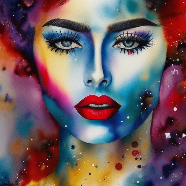 Stunning Beauty with Sparkles in Watercolor Style