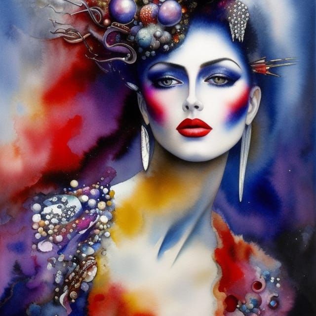 Stunning Female Portrait in Watercolor Art Style