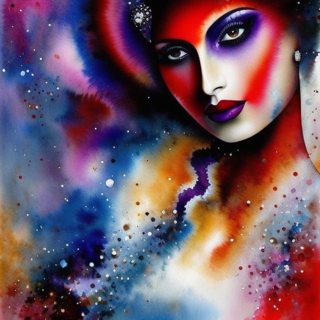 Stunning Watercolor Portrait of Beautiful Woman in Concrete ...