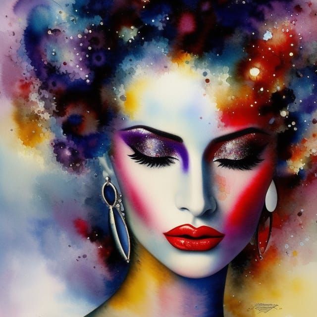 Stunning Watercolor Portrait with Contrasting Colors