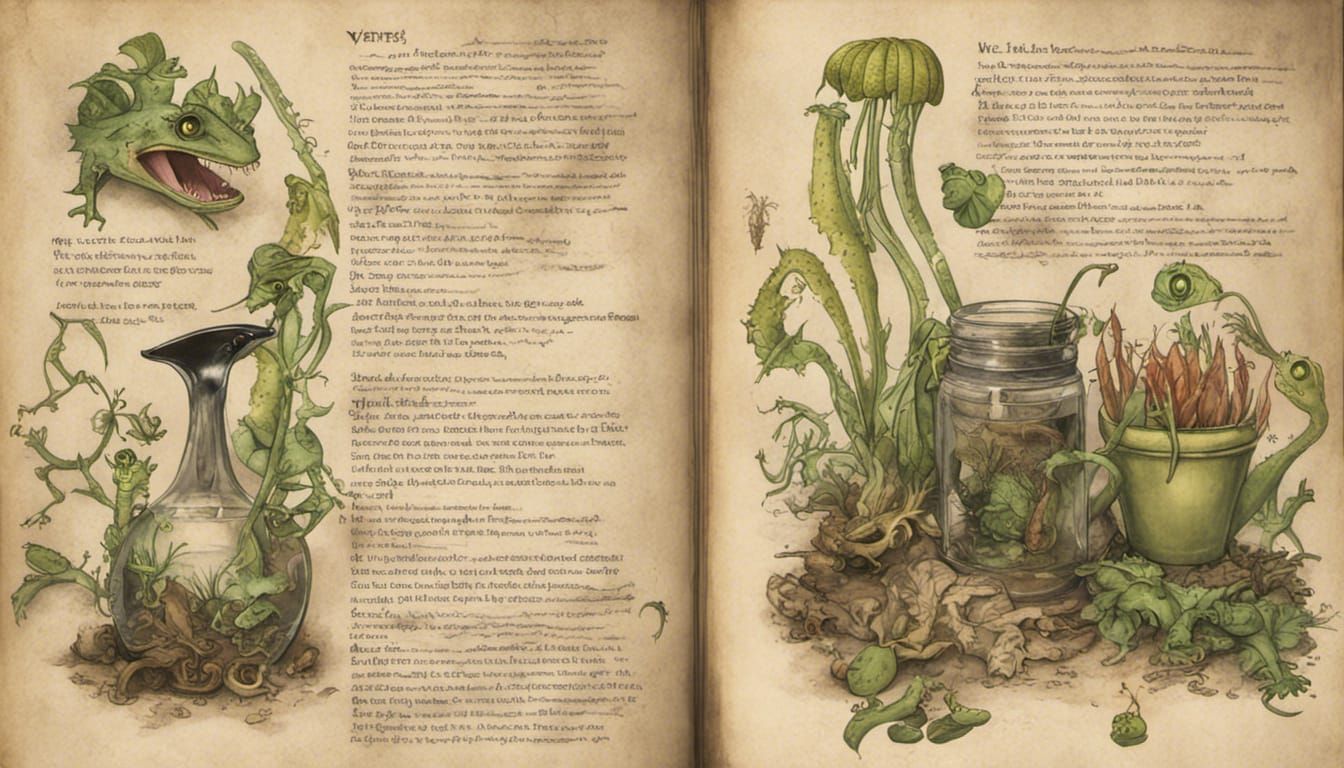 Witch's Journal Page with Mandrake and Venus Flytrap