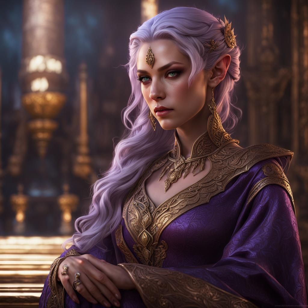 Elegant Purple Elf Portrait in Detailed Matte Photography
