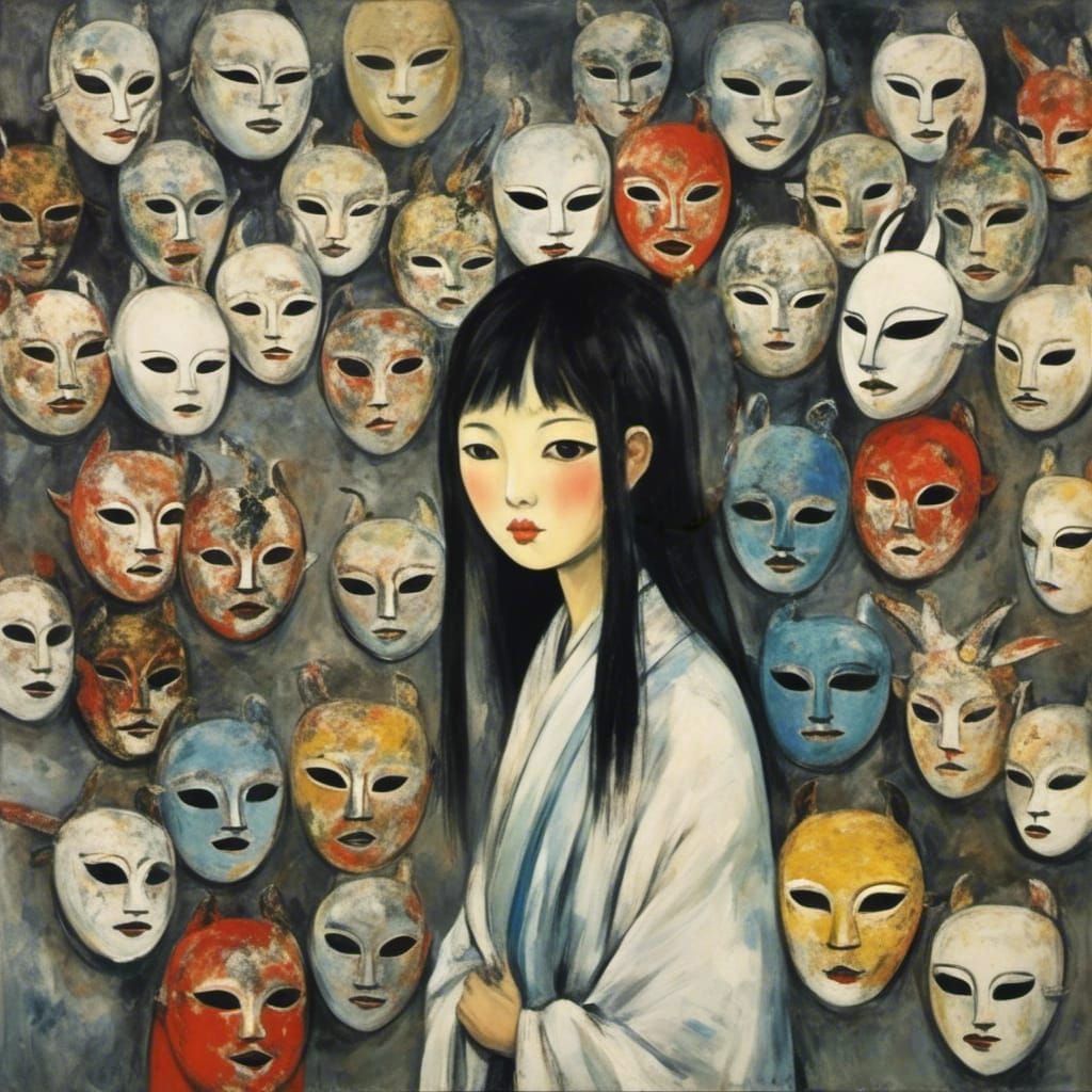 Japanese Woman Behind Masks