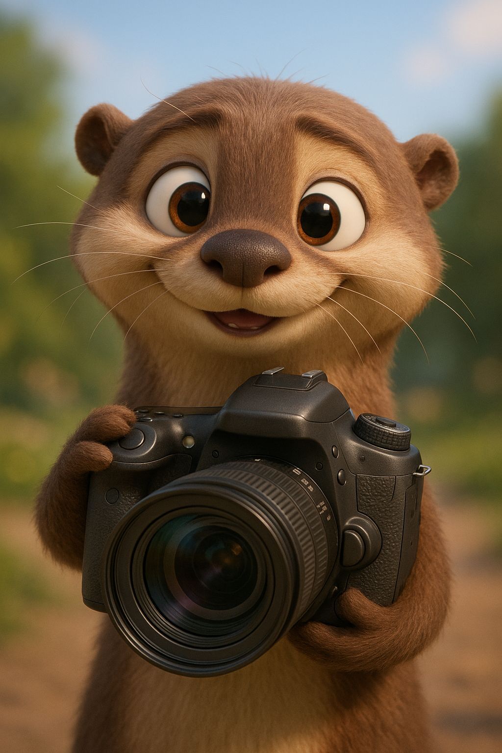 Cute Otter Photographer in Disney Pixar CGI Style