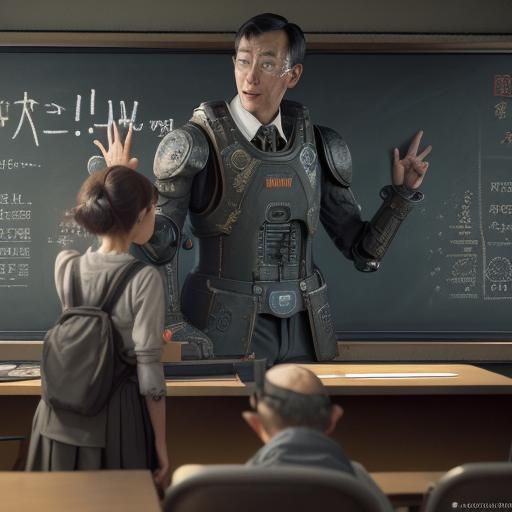 Robot Teacher in Rockwell Style Classroom