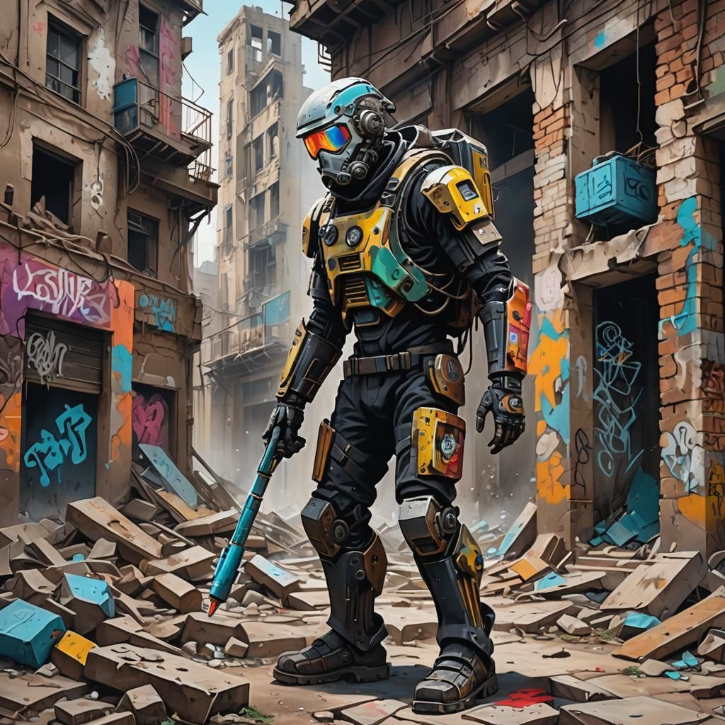 Survivor in Ruins: Graffiti Splash Art