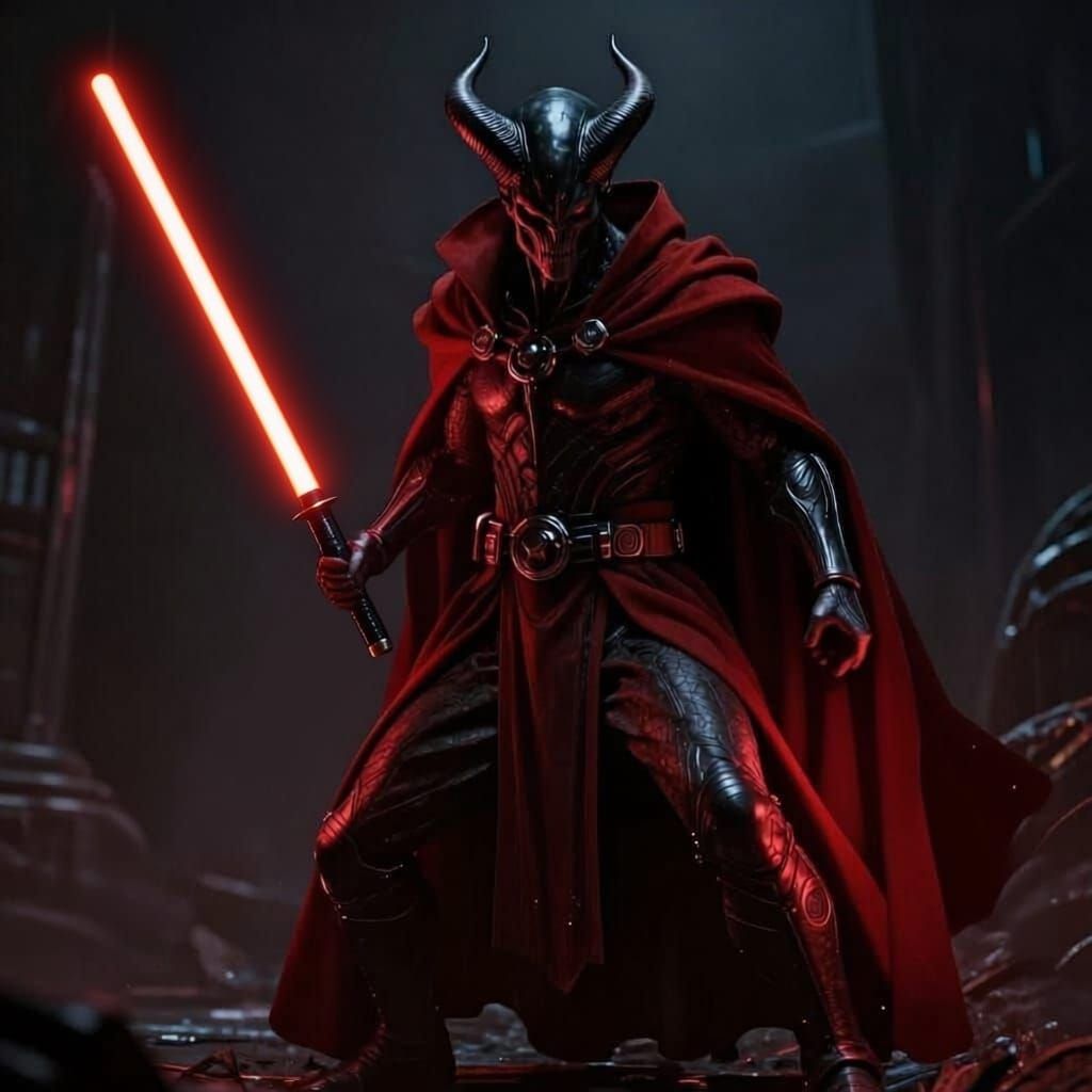Sith Alien Warrior with Horns and Red Lightsabers