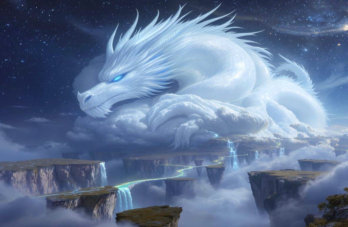 Colossal Cloud Dragon Above Floating Islands
