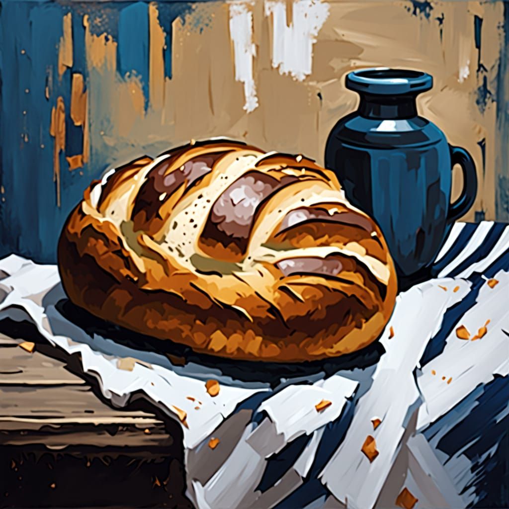 Rustic Bread as Impasto Oil Painting