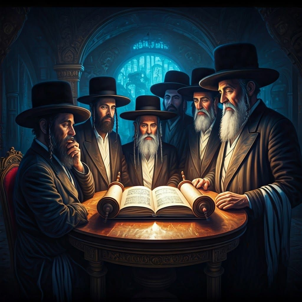 Hasidim Gather Around a Torah Scroll in Vibrant, Hyper-Reali...