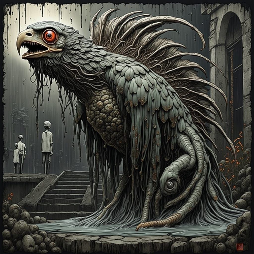 Aquatic Biomechanical Figure in H.R. Giger Style