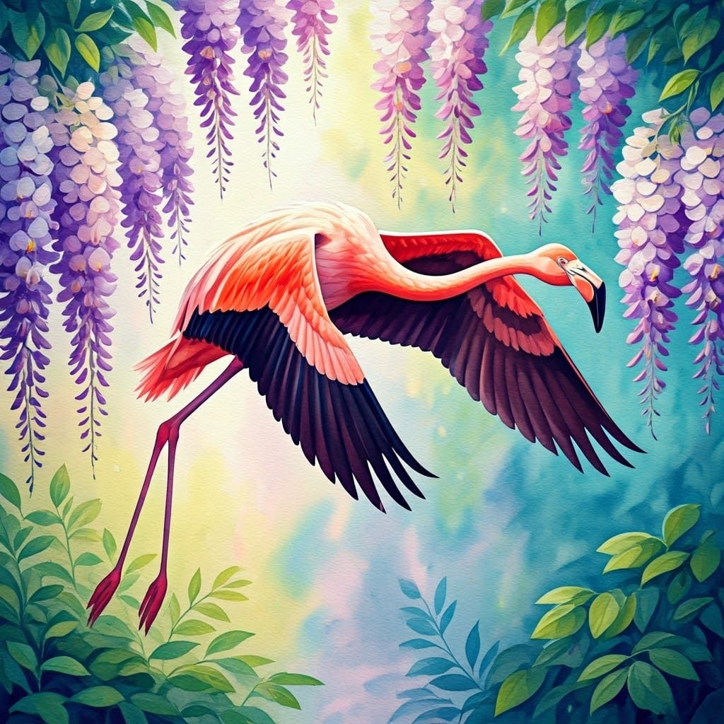Flamingo & wisteria
