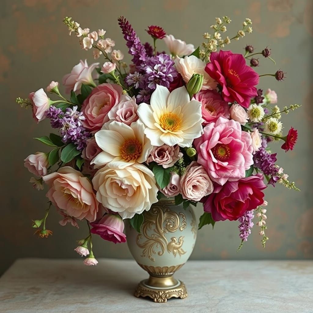 Ethereal Floral Arrangement in Pre-Raphaelite Style