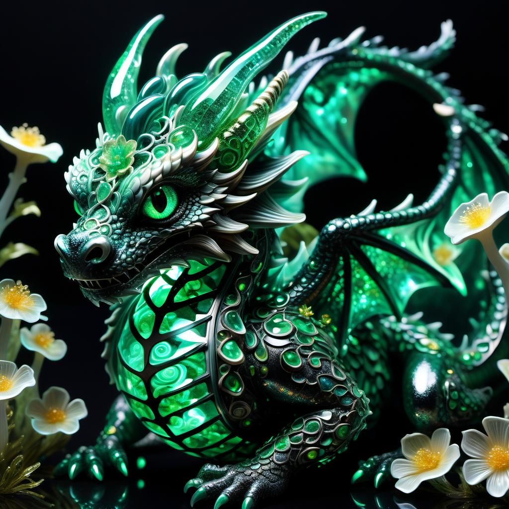 Malachite Dragon with Bioluminescent Flora