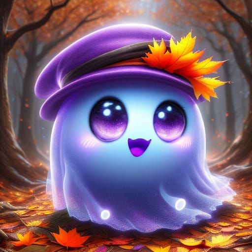 Whimsical Purple and Orange Ghost in Autumn Watercolor