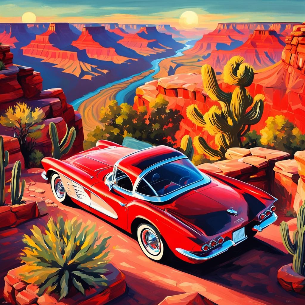 Classic 1960 Red Corvette at Grand Canyon