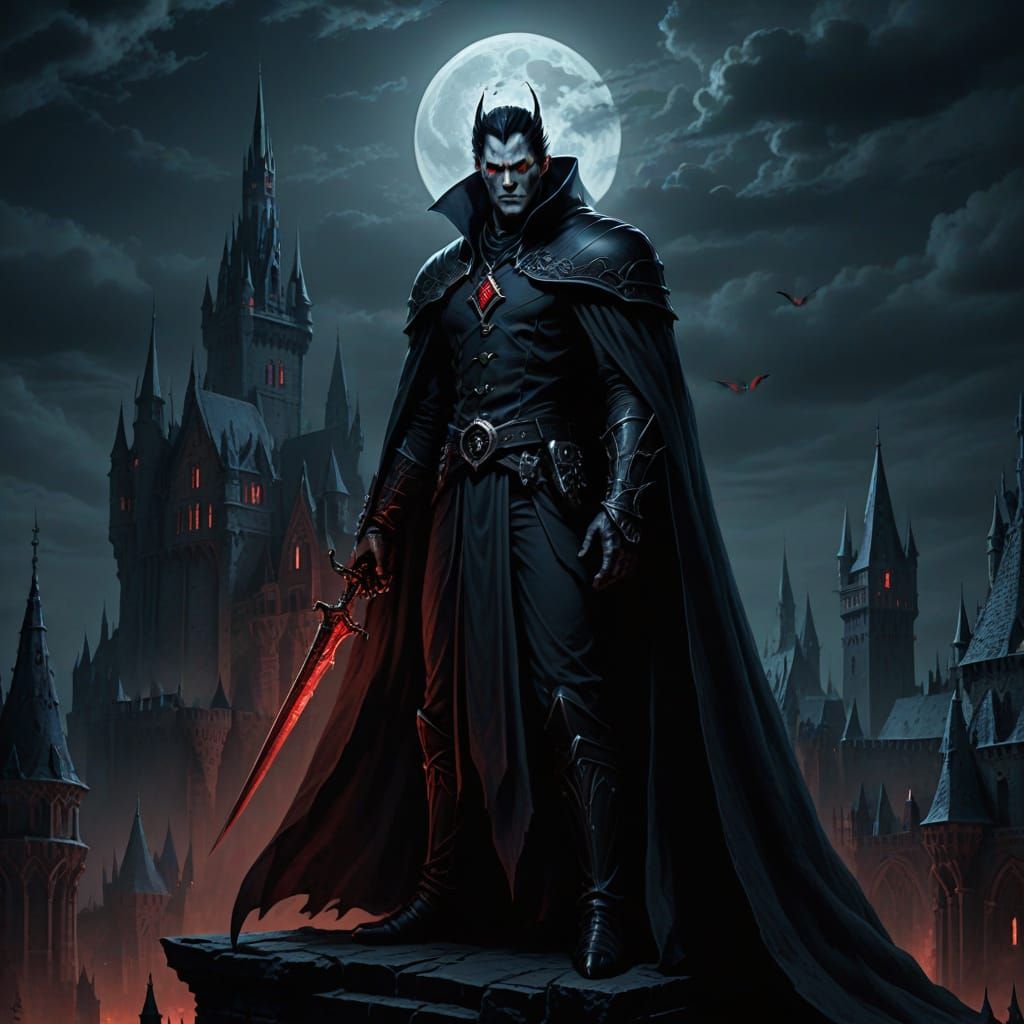 Vampire Lord Surveys Domain in Dark Fantasy Art
