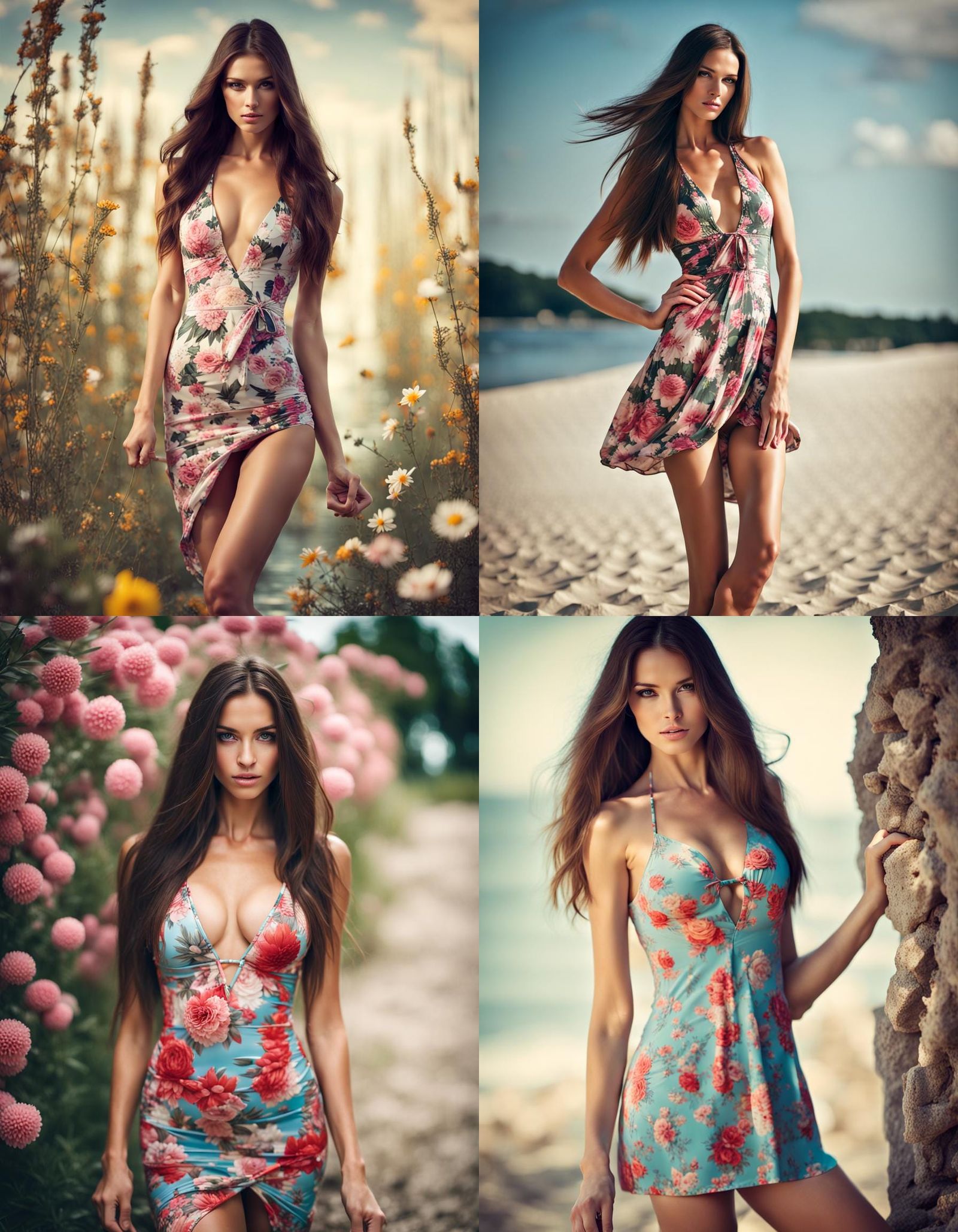 Beautiful Brunette Posing in Floral Sundress