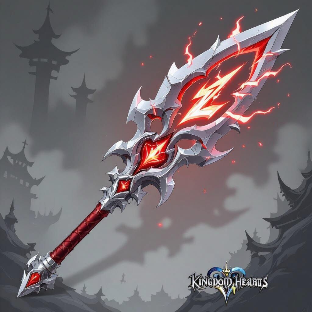 Intricate Silver and Red Keyblade with Z Lightning Symbol