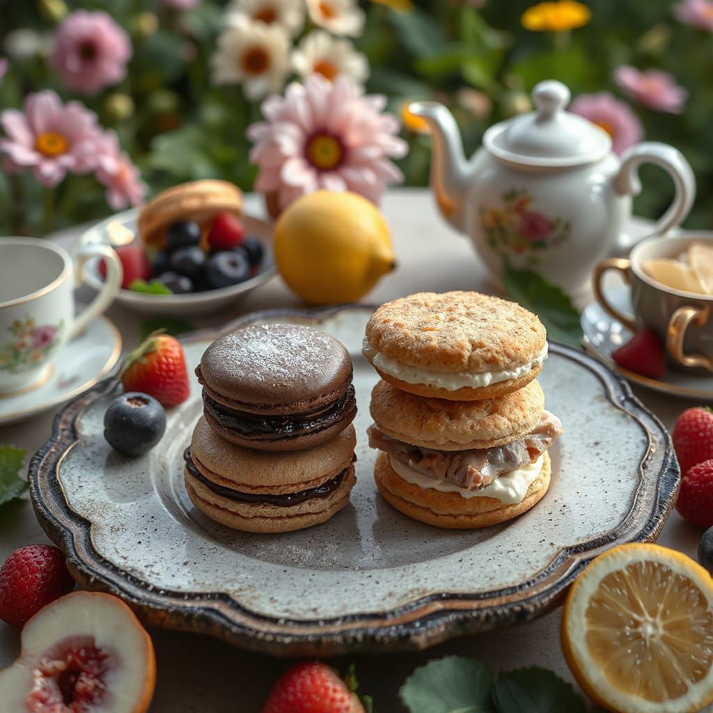 Gourmet Tea Party in Summer Garden: Cinematic Still