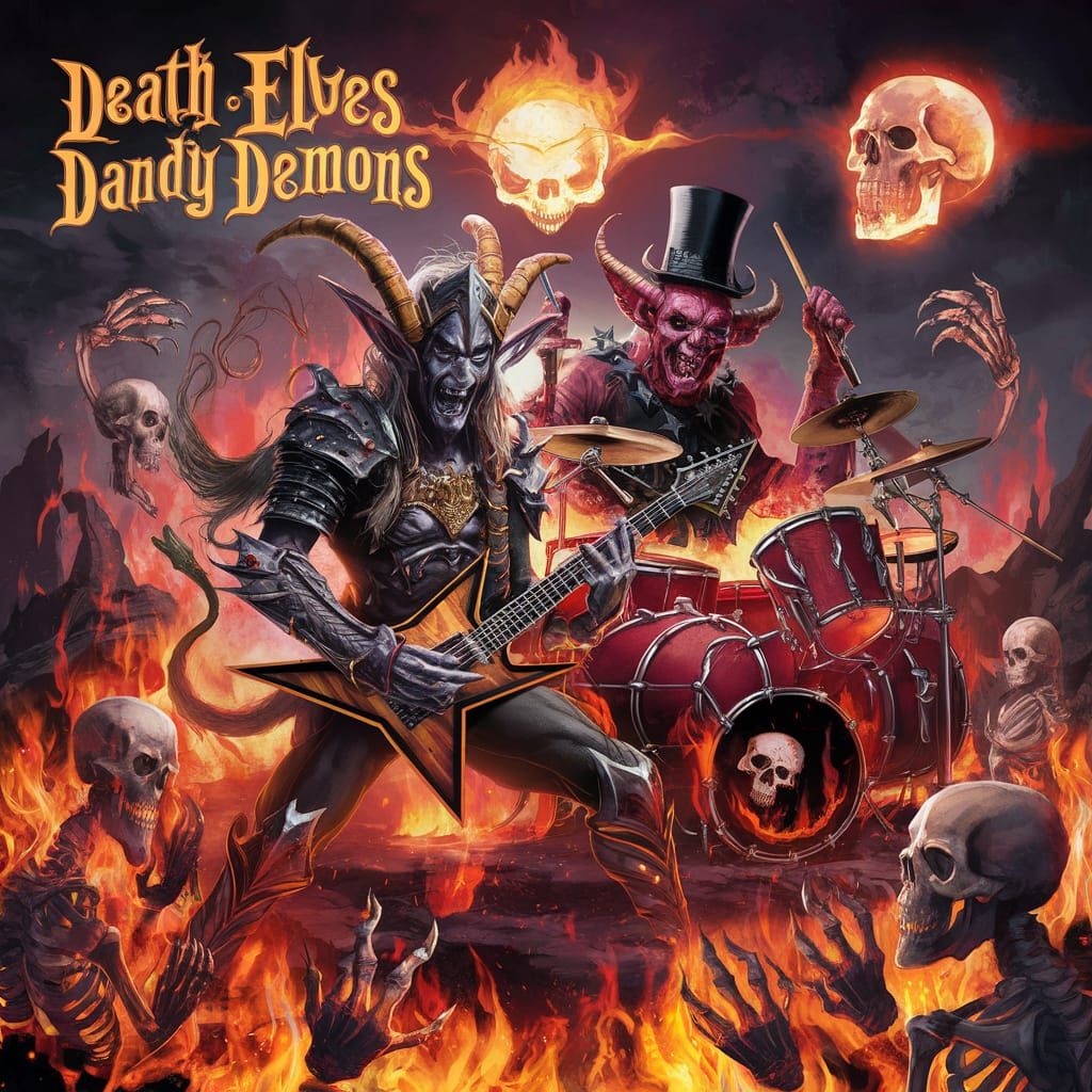 Fiery Heavy Metal Album Cover with Elf and Demon