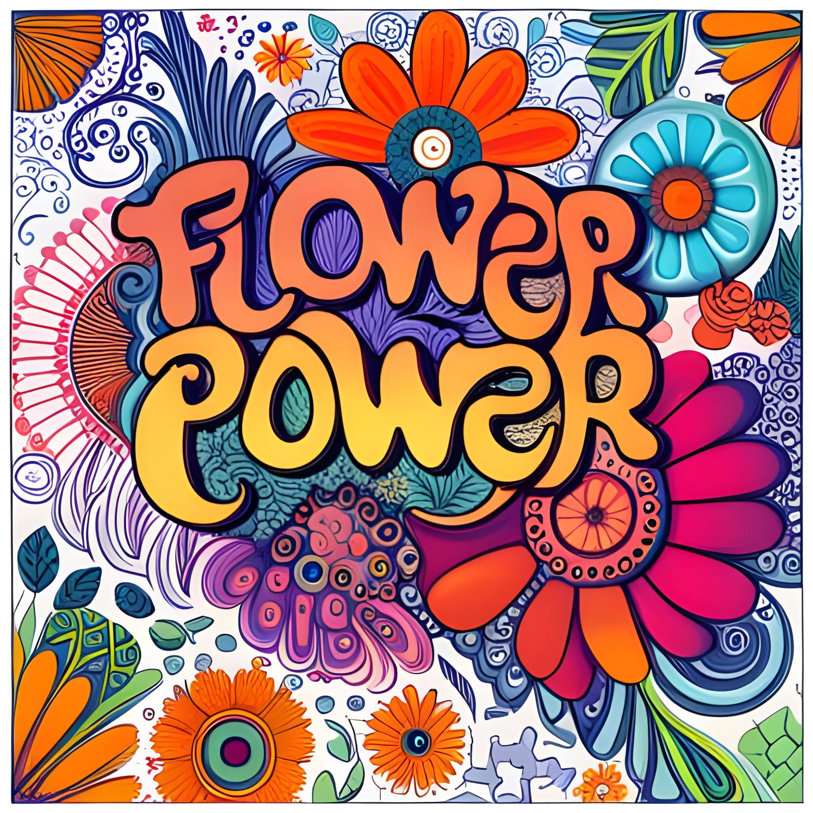 Psychedelic Flower Power Poster in Gouache Style