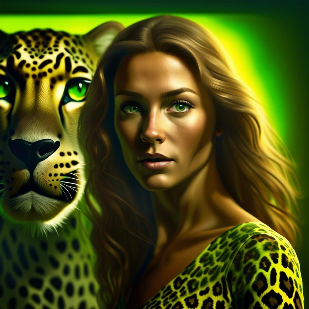 Hyperrealistic Woman with Leopard Silhouette