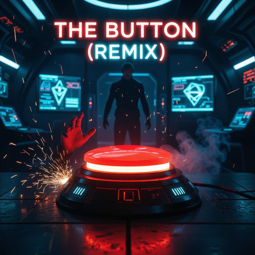 Futuristic Console with Glowing Red Button