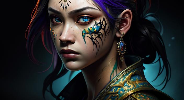 Dramatic Hyperrealistic Portrait with Colorful Background