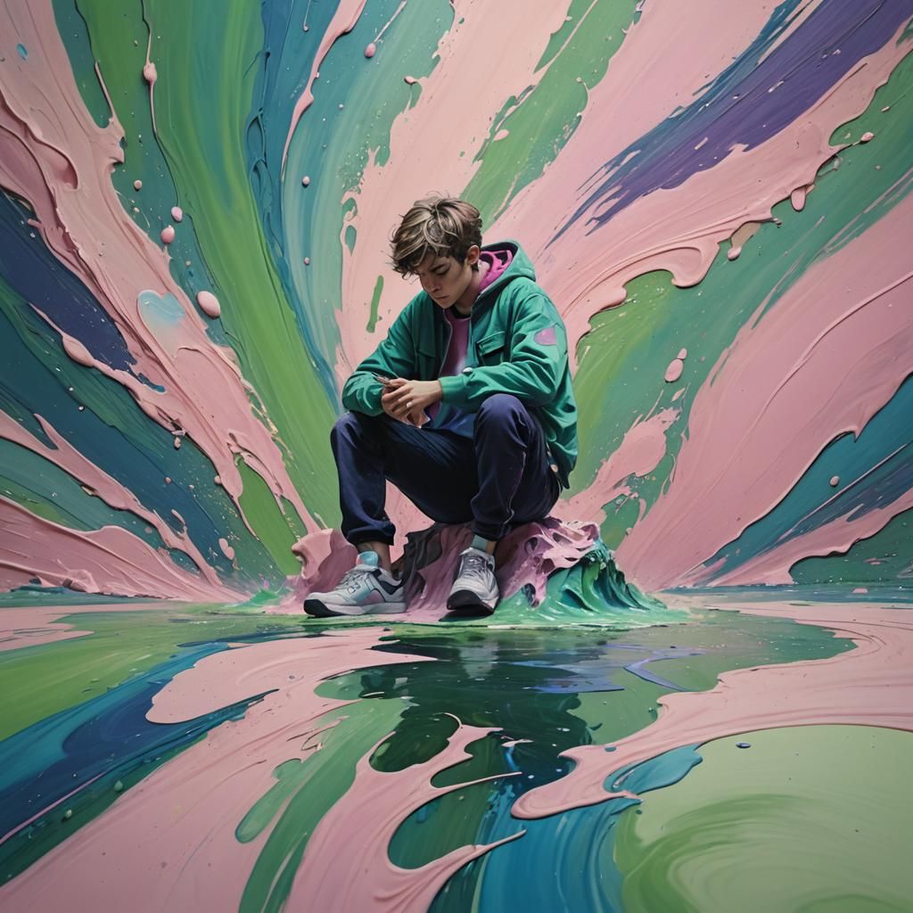 Teenage Boy in Space: Abstract Expressionist Painting