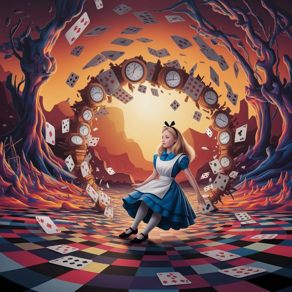 Alice in Wonderland Poster: Surreal Card Vortex