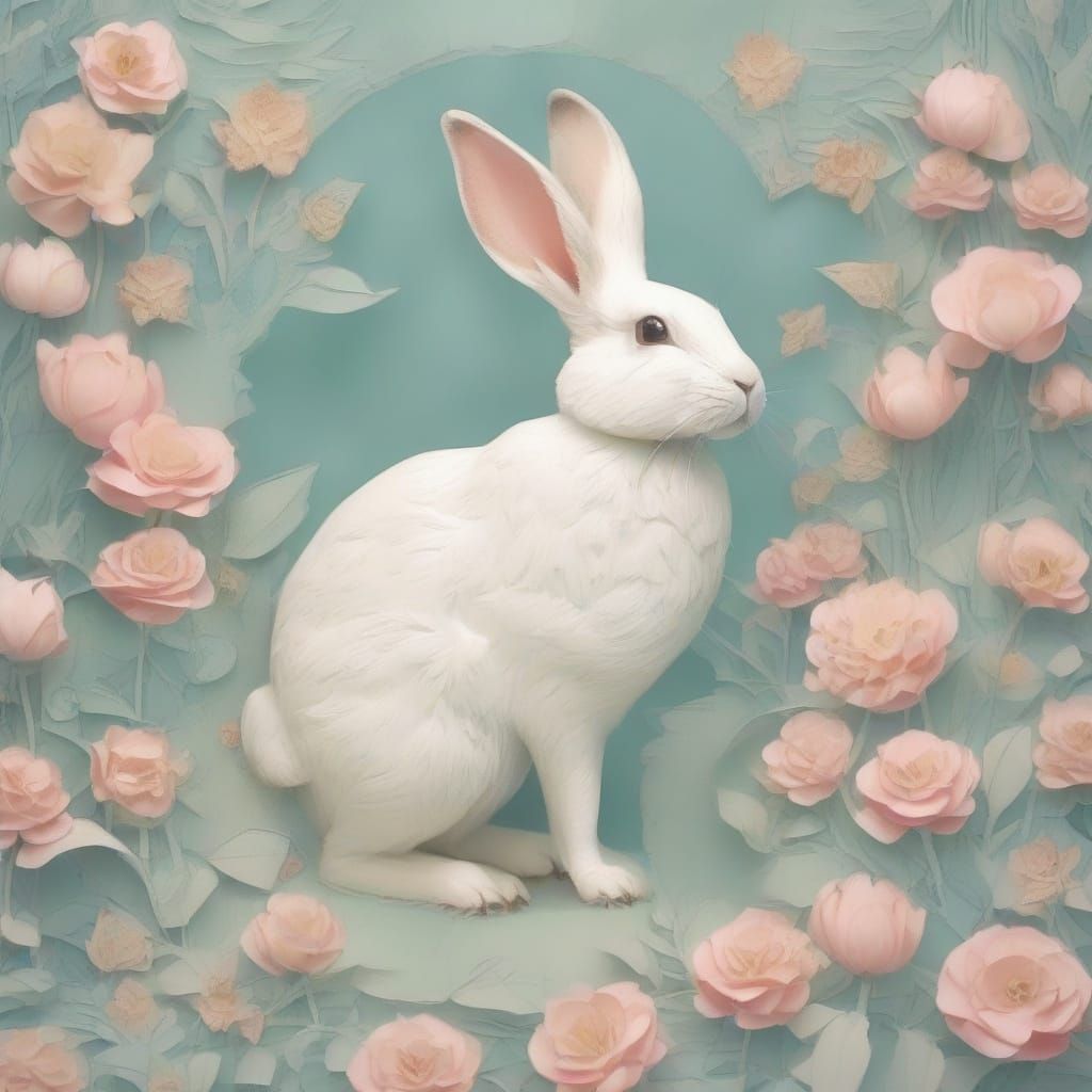 Rabbit in a Paper World Art Nouveau Illustration