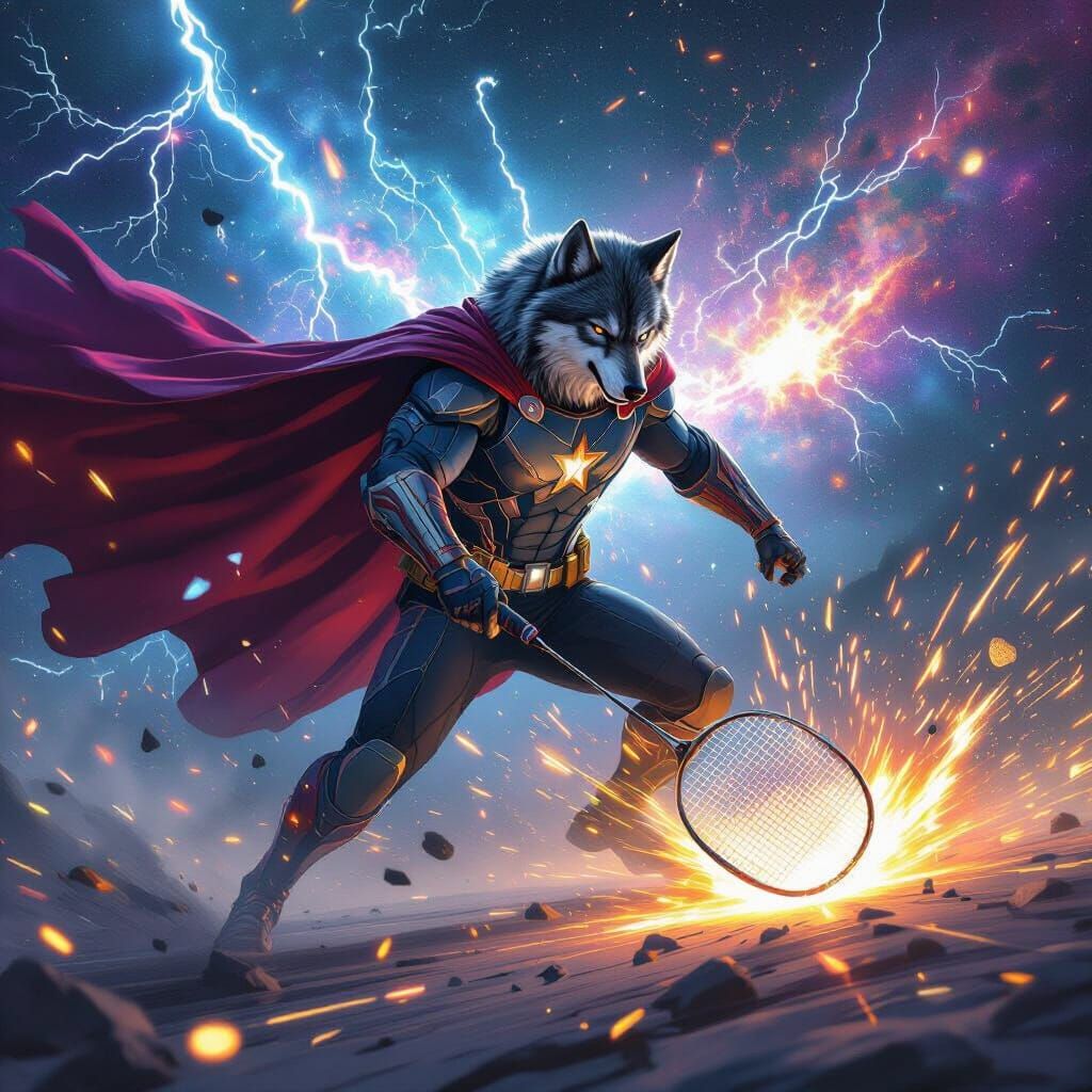 Avengers Wolf Smashes Shuttle in Galaxy, Retro-Futuristic St...