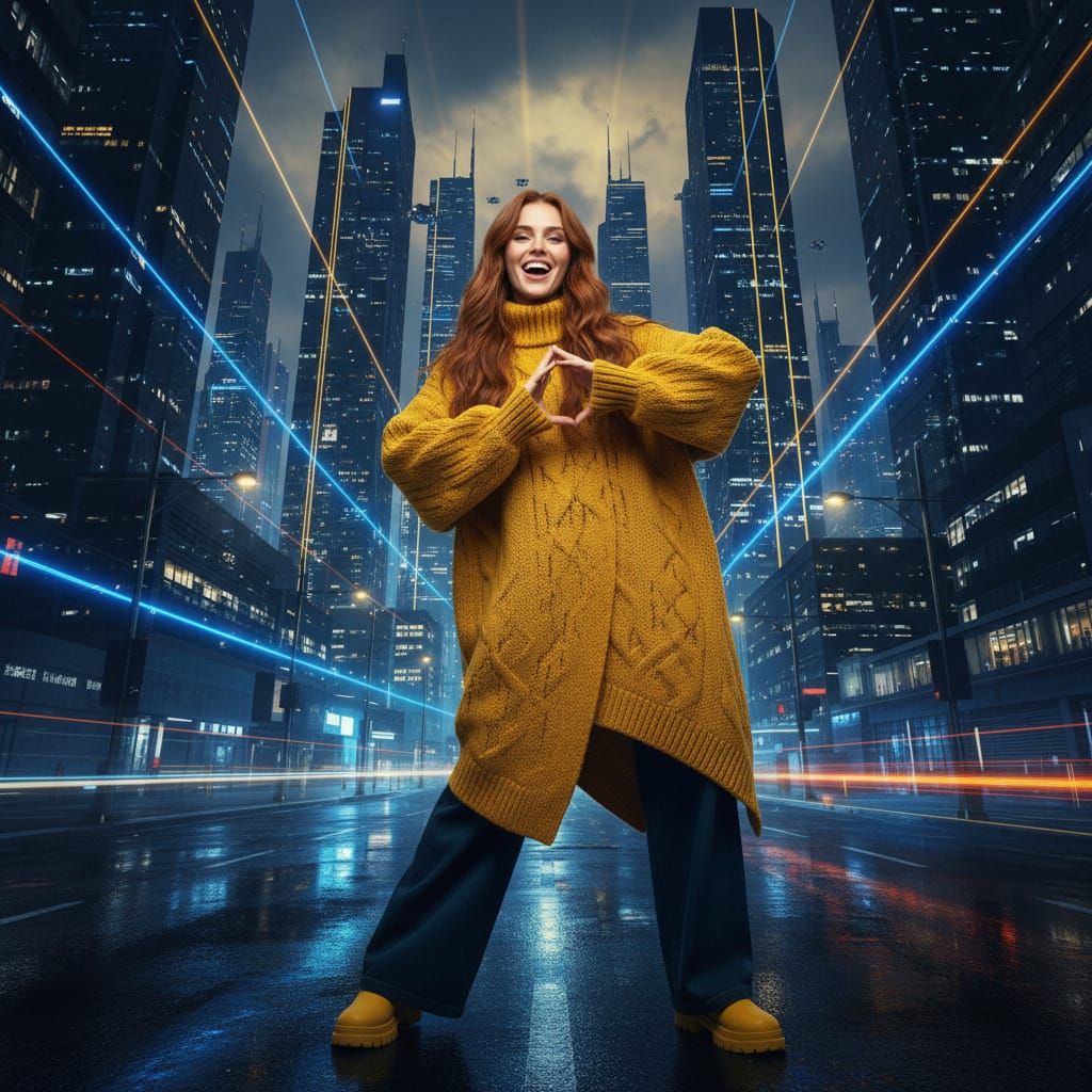 Fashionista Portrait in Futuristic Cityscape