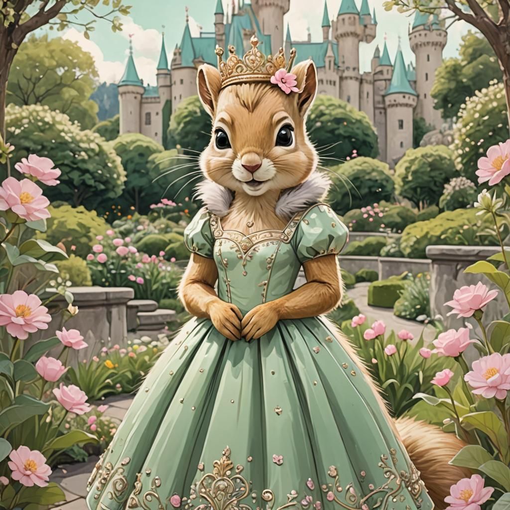 Squirrel Princess in Castle Gardens: Color Sketch