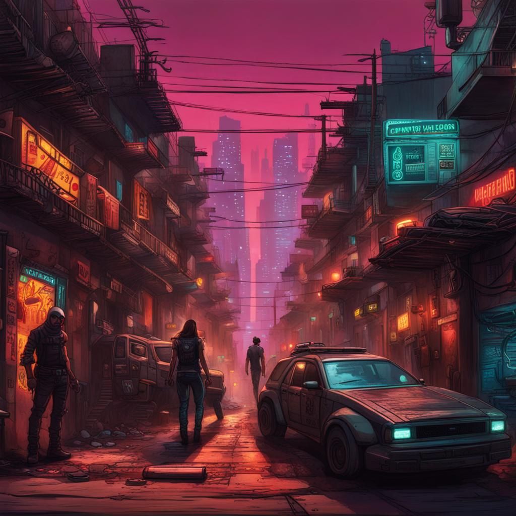 Cyberpunk Aztec Neighborhood Illustration