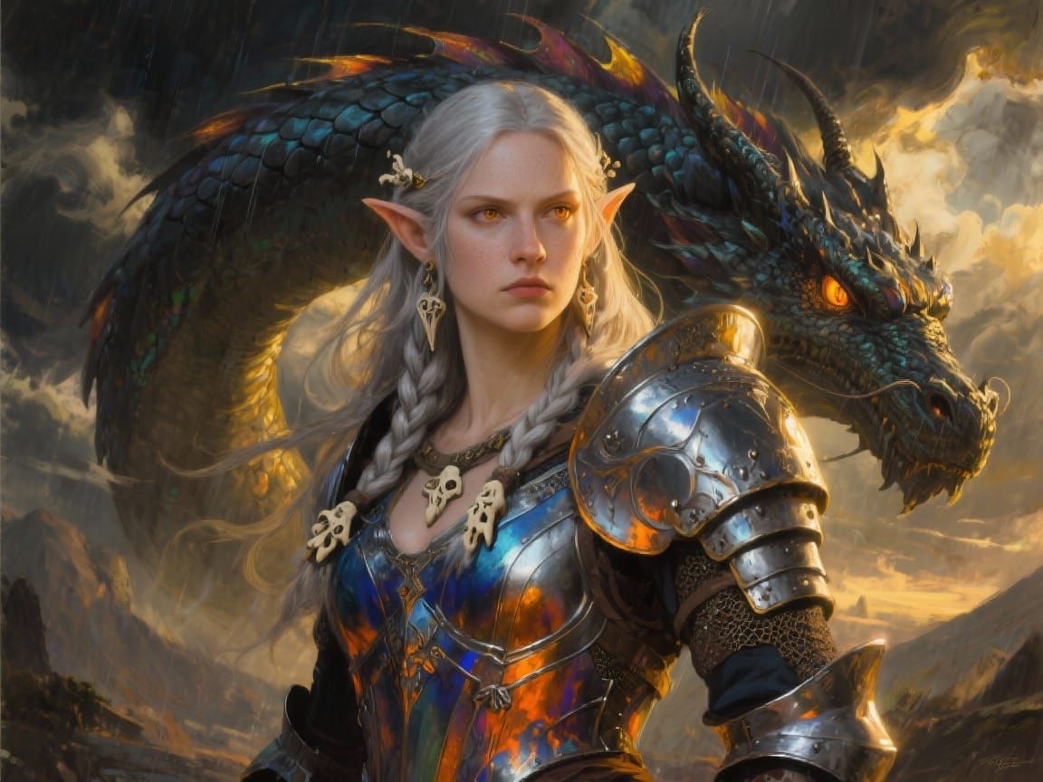 Elven Dragon Rider in Golden Light