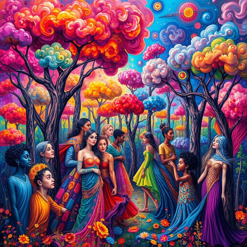 Kaleidoscopic Explosion of Life in a Surreal Forest