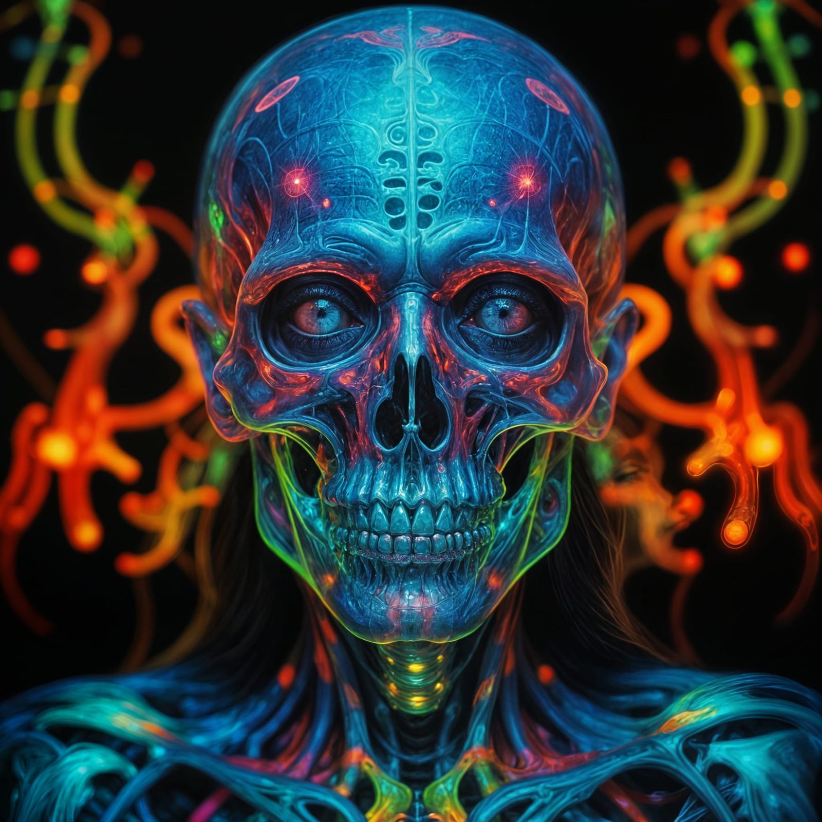 Photorealistic X-Ray Portrait in Bright Holographic Colors