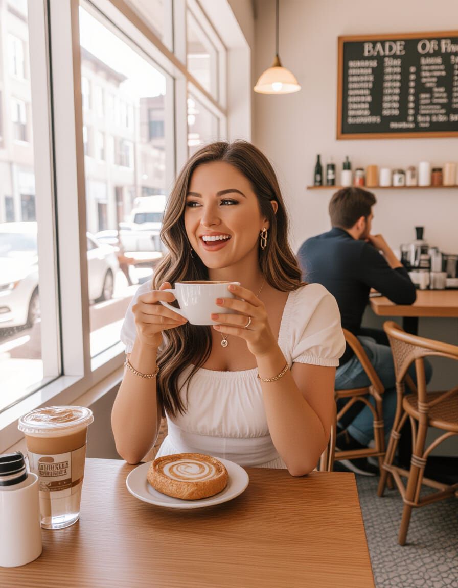 Enticing Woman in Cafe Scene