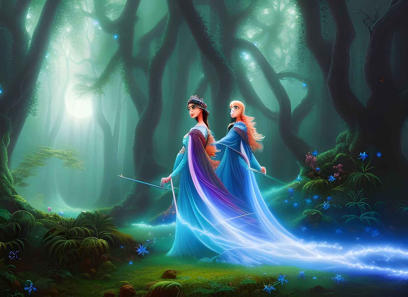 Sorceresses Awaken Magic in Luminous Forest