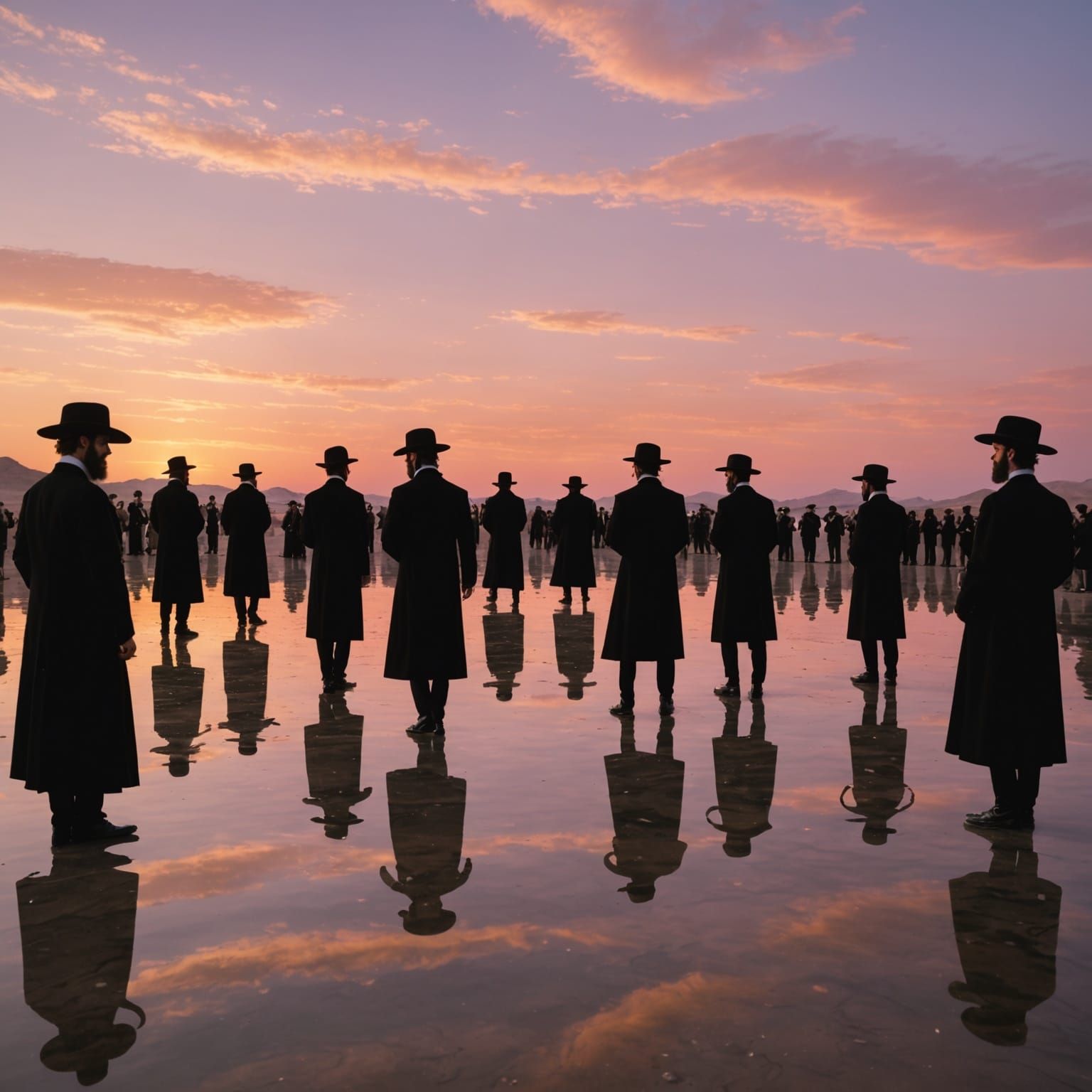 Desert Mirror Stage at Pink Sunset with Dancers and Crystal ...