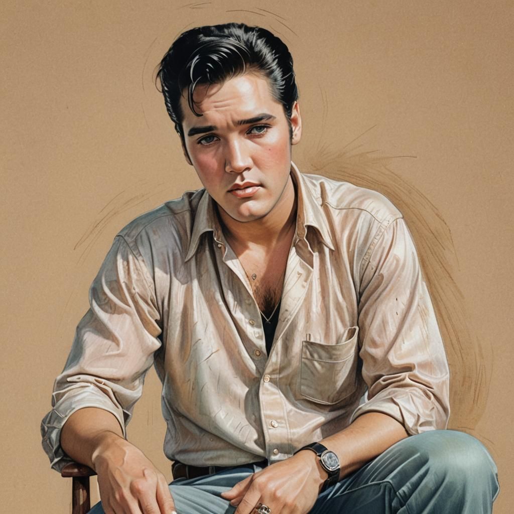 color pencil sketch of a half side portrait of elvis presley...