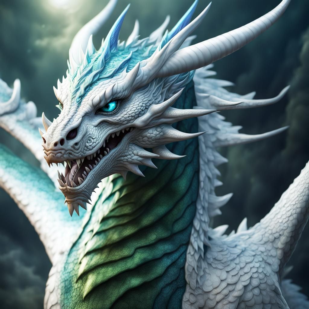 Majestic White Dragon with Blue-Green Eyes
