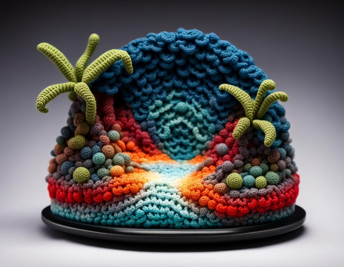 Miniature Crocheted Fantasy Island with Glowing Details