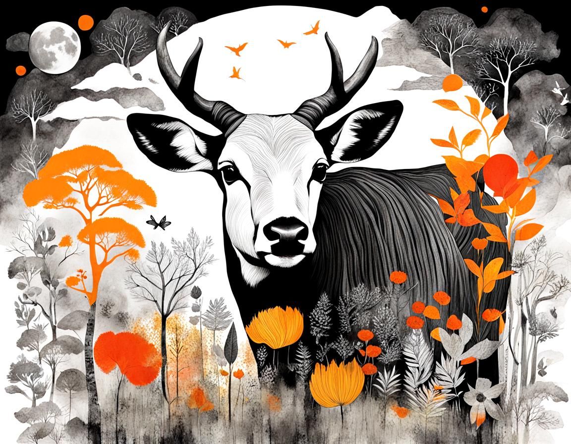 Collage Illustration in Split-Complementary Colors