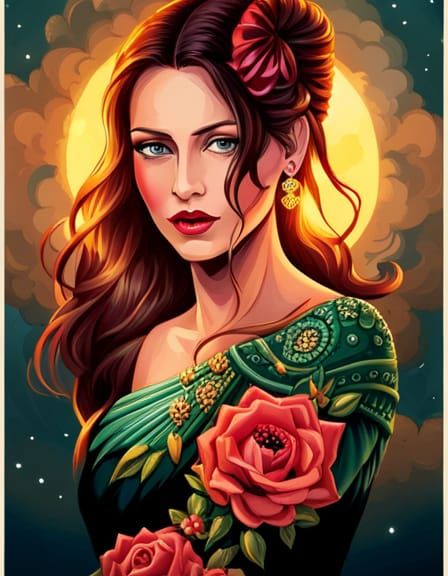 Lesbian Lovers with Pagan Tattoos in Digital Art