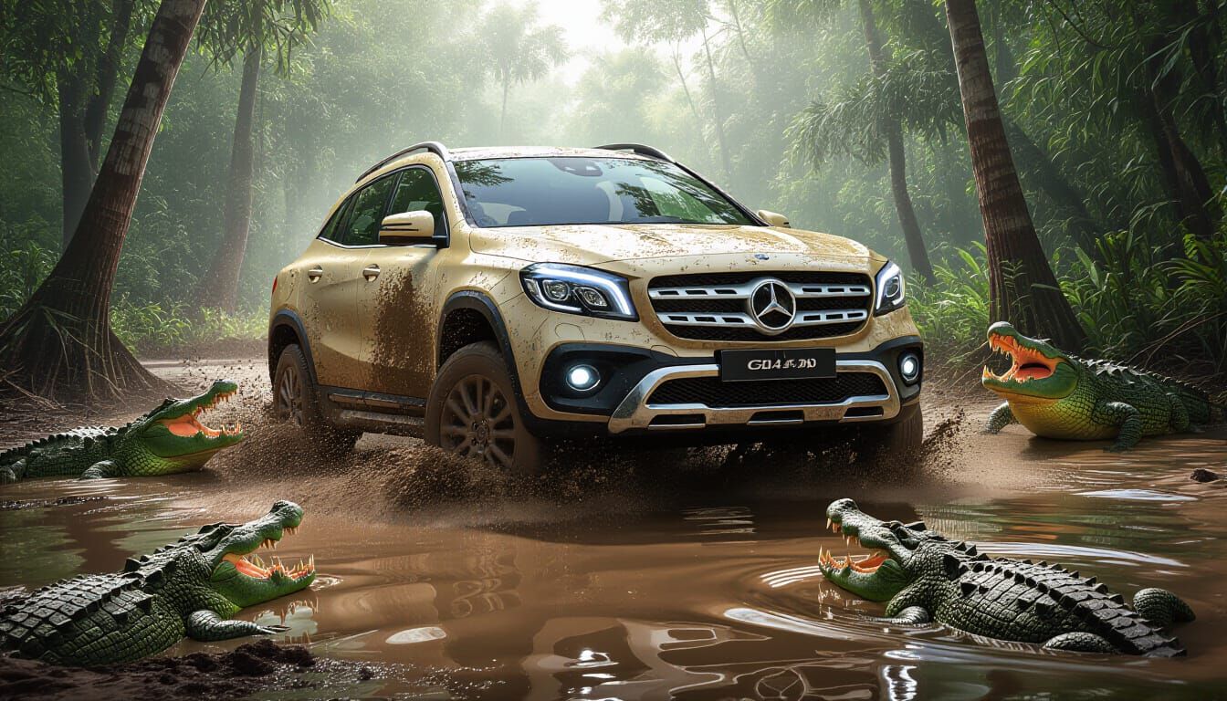 Mercedes GLA Battles Crocodiles in Tropical Swamp