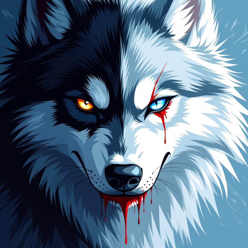 Dramatic Black Husky Portrait in Digital Art Style